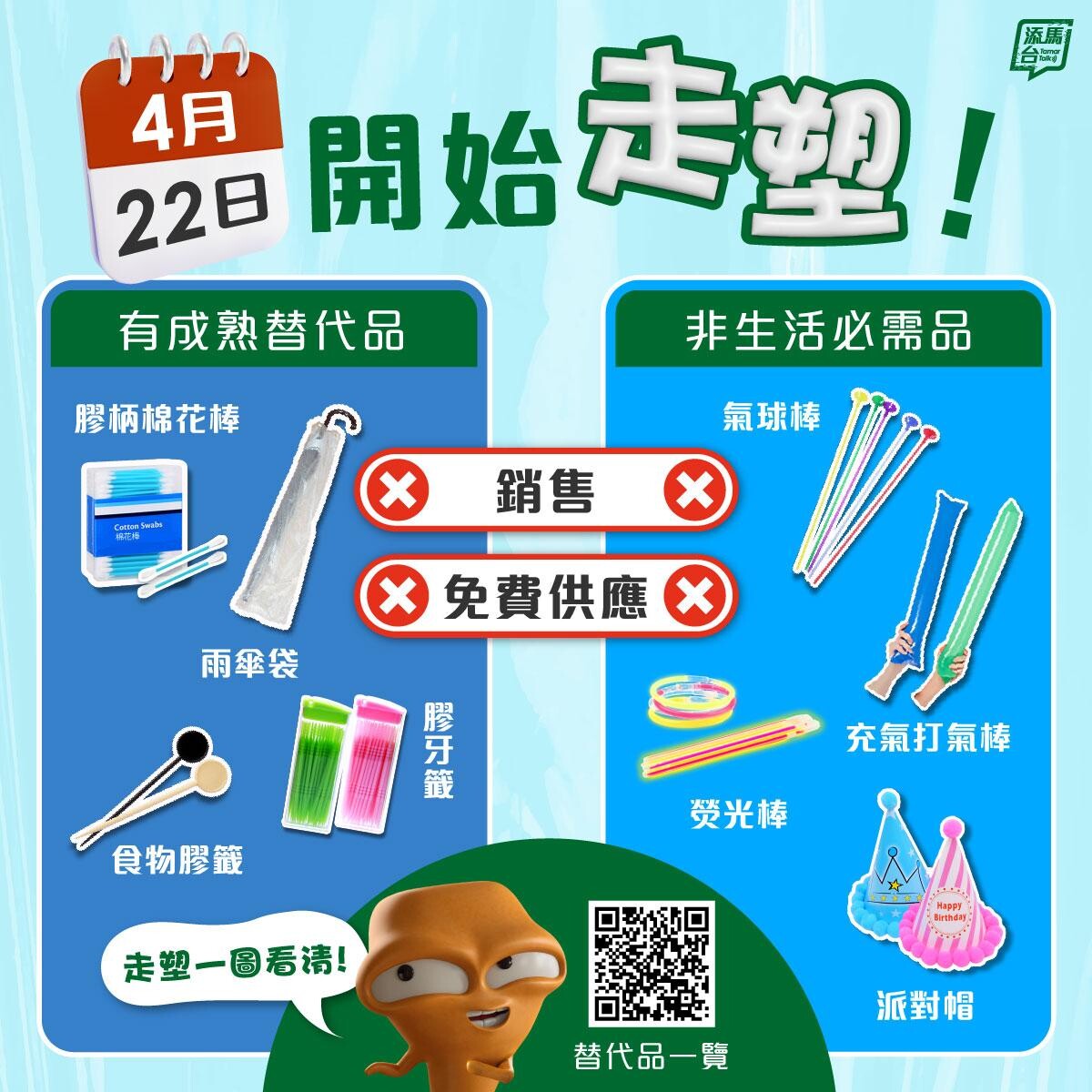 走塑｜4月22日首階段實施，非生活必需品（添馬台）